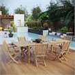 Modway Marina 7-Piece Teak Wood Patio Dining Set with Armchair in Natural