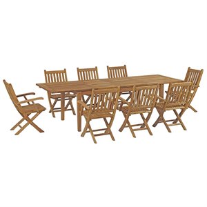 Modway Marina 9-Piece Wood Outdoor Patio Dining Set with Arm Chair in Natural