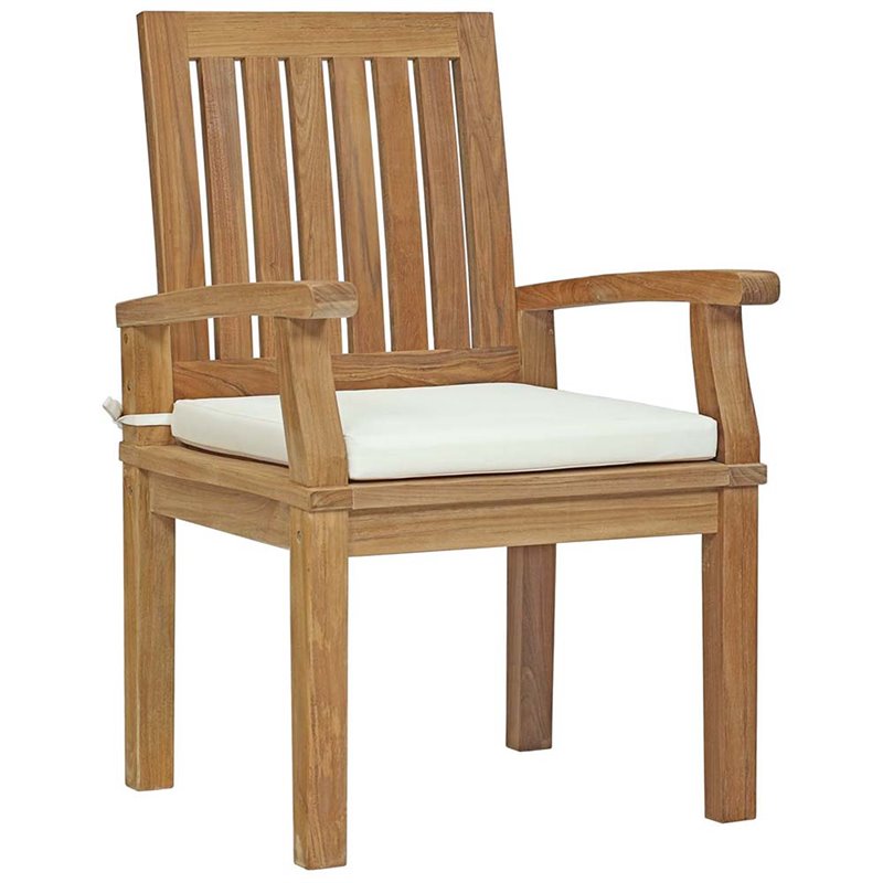 Modway Marina 11-Piece Teak Wood Patio Dining Set in White & Natural