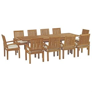 Modway Marina 11-Piece Teak Wood Patio Dining Set in White & Natural