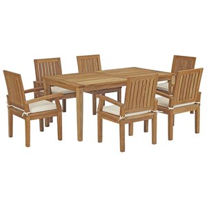 Modway Marina 7-Piece Solid Teak Wood Patio Dining Set in White/Natural