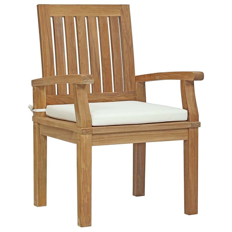 Modway Marina 7 Piece Outdoor Patio Teak Dining Set in Natural White