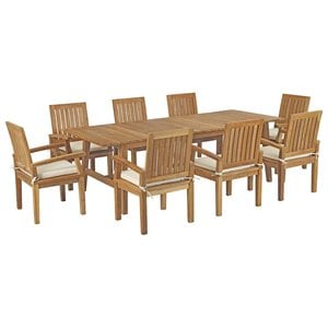 Modway Marina 9 Piece Outdoor Patio Teak Dining Set in Natural White
