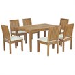 Modway Marina 7-Piece Solid Teak Wood Patio Dining Set in Natural & White