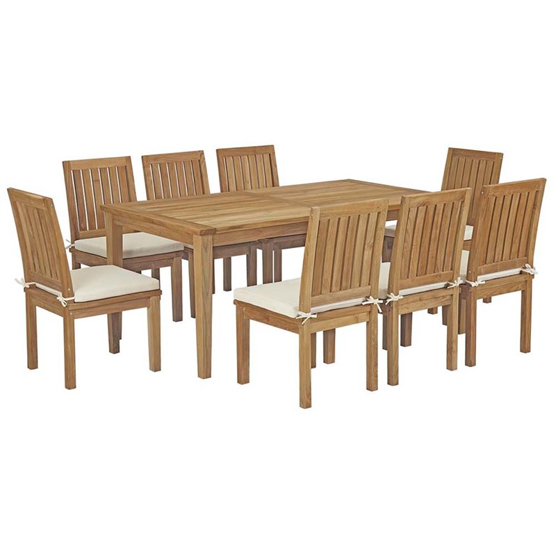 Modway Marina 9-Piece Wood Outdoor Patio Dining Set in Natural and White