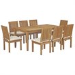 Modway Marina 9-Piece Wood Outdoor Patio Dining Set in Natural and White