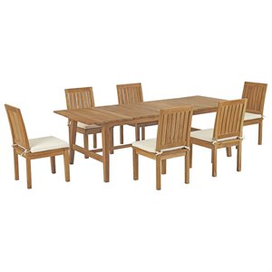 Modway Marina 7 Piece Outdoor Patio Teak Dining Set in Natural White