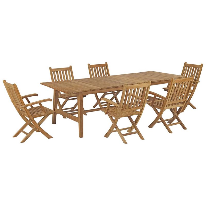 Modway Marina 7 Piece Outdoor Patio Teak Dining Set in Natural