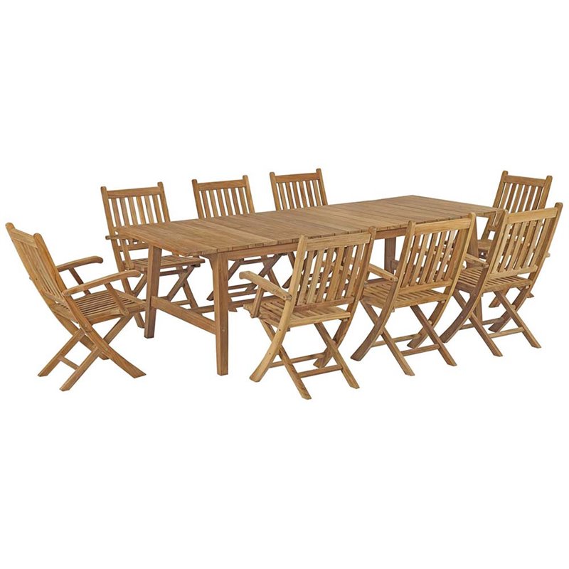 Modway Marina 9 Piece Outdoor Patio Teak Dining Set in Natural