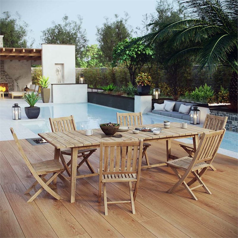 Modway Marina 7 Piece Outdoor Patio Teak Dining Set in Natural