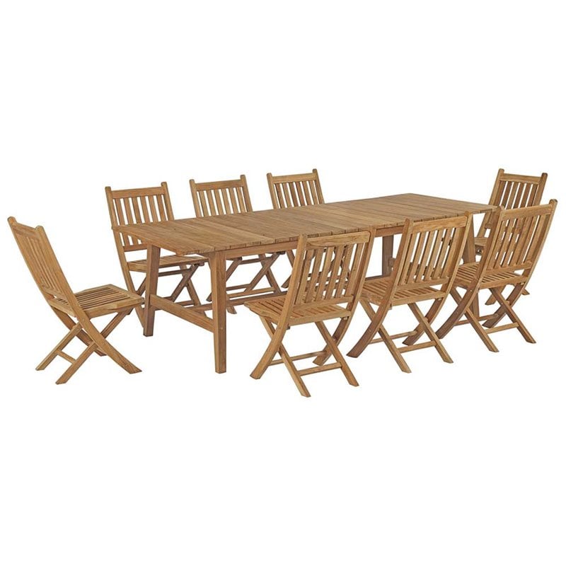 Modway Marina 9 Piece Outdoor Patio Teak Dining Set in Natural