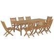 Modway Marina 9 Piece Outdoor Patio Teak Dining Set in Natural