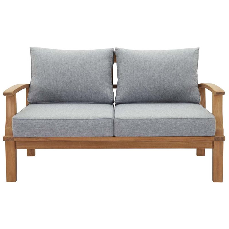 Modway Marina Modern Wood Patio Teak Loveseat in Natural/Gray
