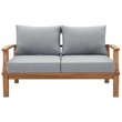 Modway Marina Modern Wood Patio Teak Loveseat in Natural/Gray