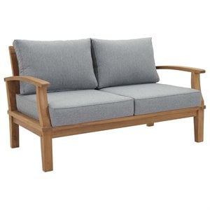 Modway Marina Modern Wood Patio Teak Loveseat in Natural/Gray