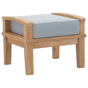Marina Outdoor Patio Teak Ottoman in Natural Gray