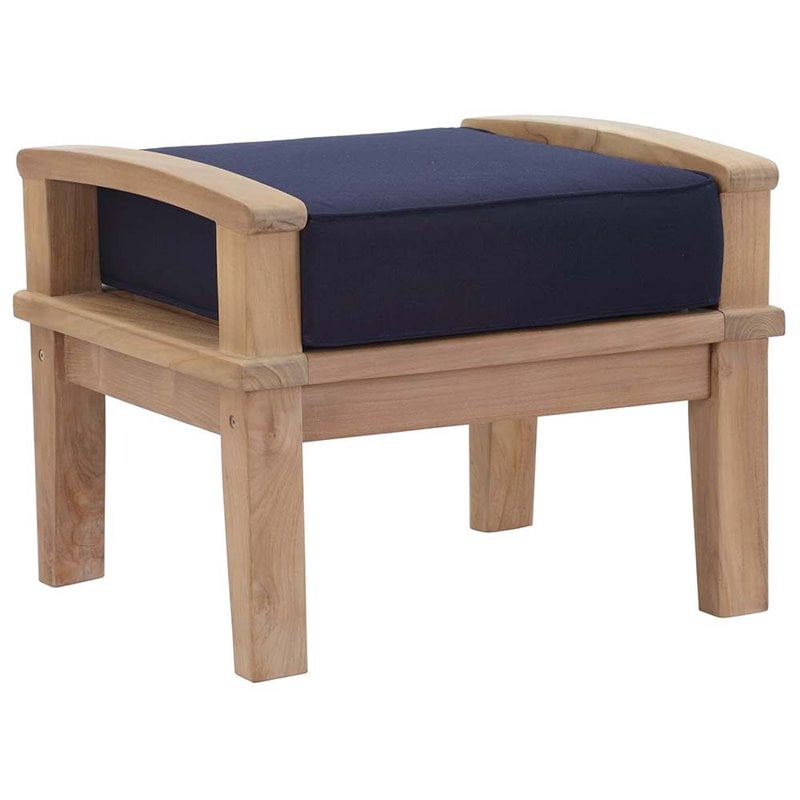 Marina Outdoor Patio Teak Ottoman in Natural Navy