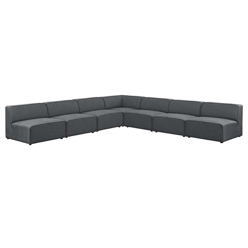 Modway Mingle 7-Piece Fabric Upholstered Armless Corner Sectional in Gray