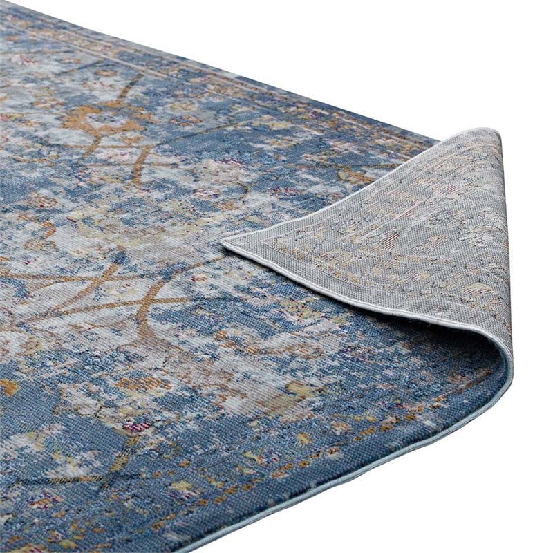 Modway Minu 4' x 6' Floral Lattice Area Rug in Blue and Gray