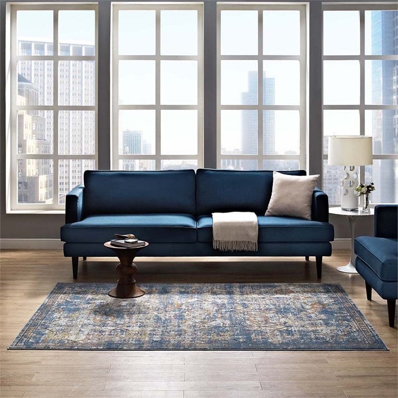 Modway Minu 5' x 8' Floral Lattice Area Rug in Blue and Gray