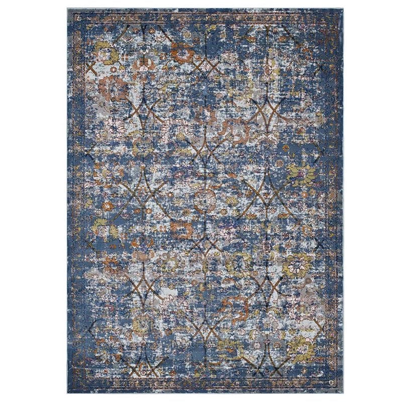 Modway Minu 5' x 8' Floral Lattice Area Rug in Blue and Gray