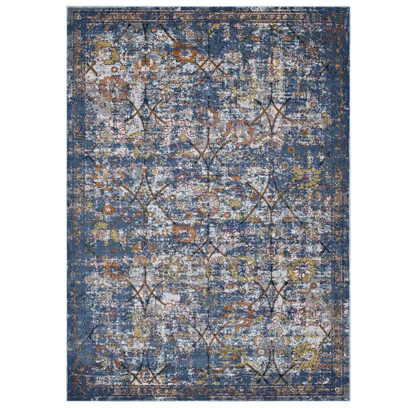 Modway Minu 8' x 10' Floral Lattice Area Rug in Blue and Gray