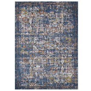 modway minu floral lattice area rug in blue and gray