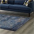 Modway Minu 4' x 6' Floral Lattice Area Rug in Dark Blue and Yellow
