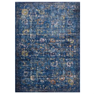 modway minu 5' x 8' floral lattice area rug in dark blue and yellow