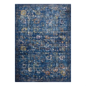 Modway Minu 94.5x122&quot Floral Lattice Area Rug in Dark Blue/ Yellow/Orange