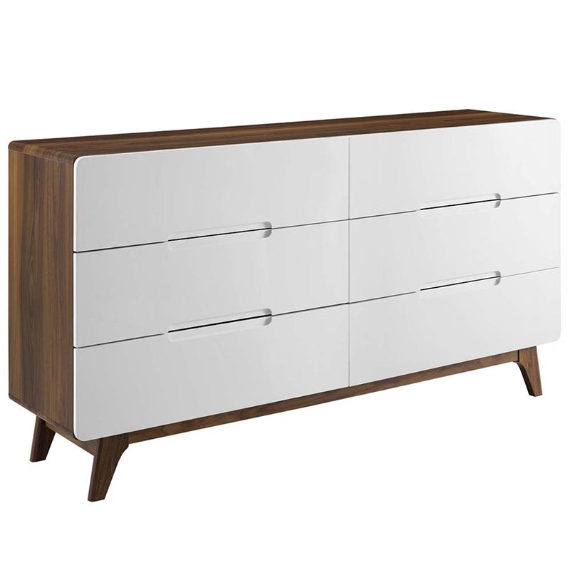 Modway Origin 6 Drawer Double Dresser In Walnut And White Mod 6076 Wal Whi