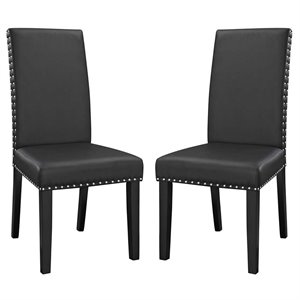 Modway Parcel 19.5&quot Faux Leather Dining Side Chair in Black (Set of 2)
