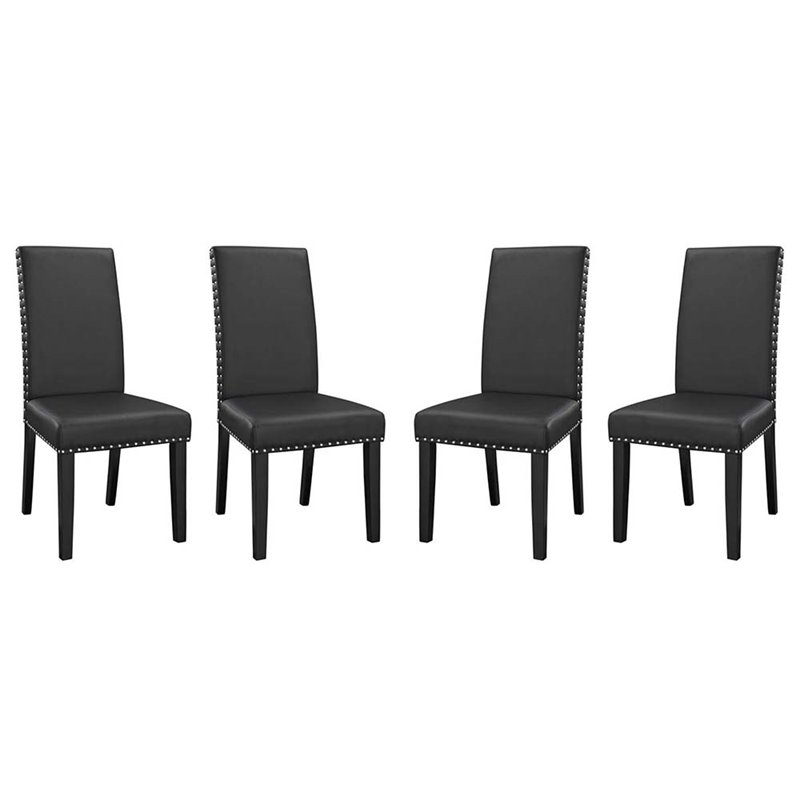 Modway Parcel 19.5" Faux Leather Dining Side Chair in Black (Set of 4)