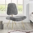 Modway Ponder Sheepskin Fur & Stainless Steel Lounge Chair in Gray and Gold