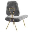 Modway Ponder Sheepskin Fur & Stainless Steel Lounge Chair in Gray and Gold