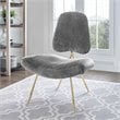 Modway Ponder Sheepskin Fur & Stainless Steel Lounge Chair in Gray and Gold
