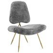 Modway Ponder Sheepskin Fur & Stainless Steel Lounge Chair in Gray and Gold