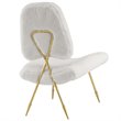 Modway Ponder Sheepskin Fur & Stainless Steel Lounge Chair in White and Gold