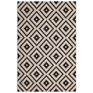 modway perplex geometric diamond trellis area rug in black and beige