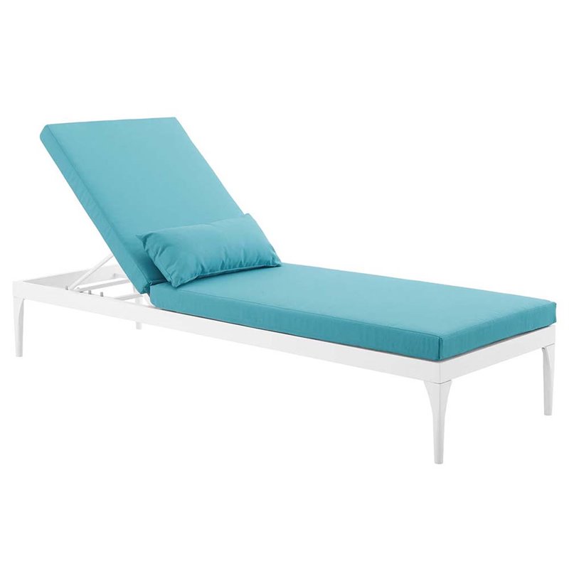 Modway Perspective Aluminum Patio Chaise Lounge in White and Turquoise