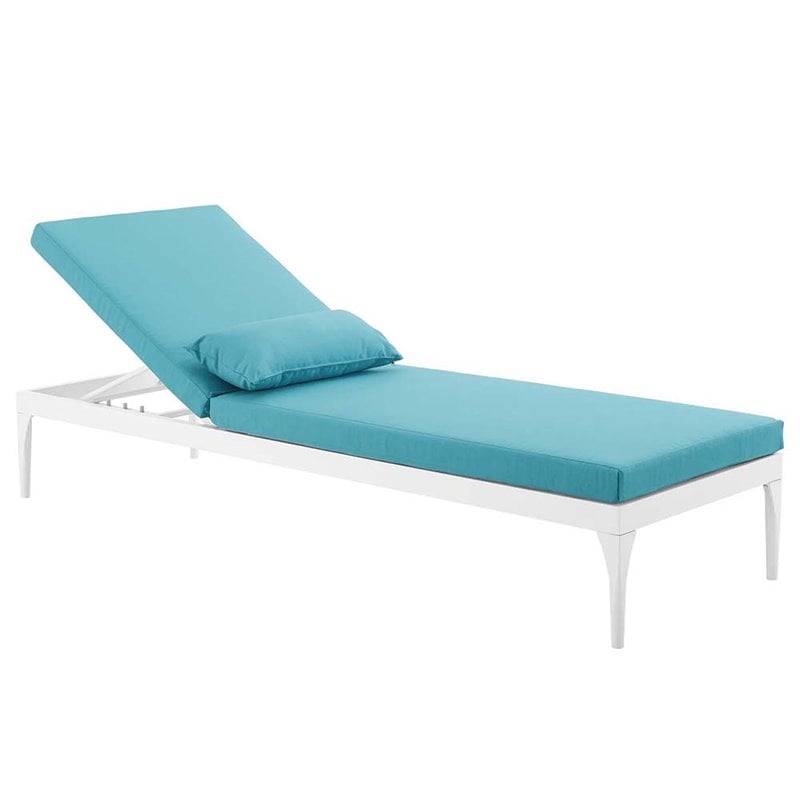 Modway Perspective Aluminum Patio Chaise Lounge in White and Turquoise