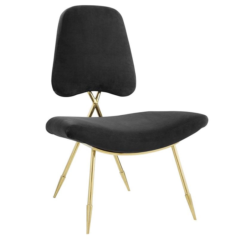 Modway Ponder Performance Velvet Lounge Chair in Black and Gold