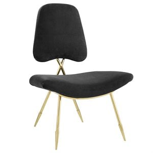 Modway Ponder Performance Velvet Lounge Chair in Black and Gold