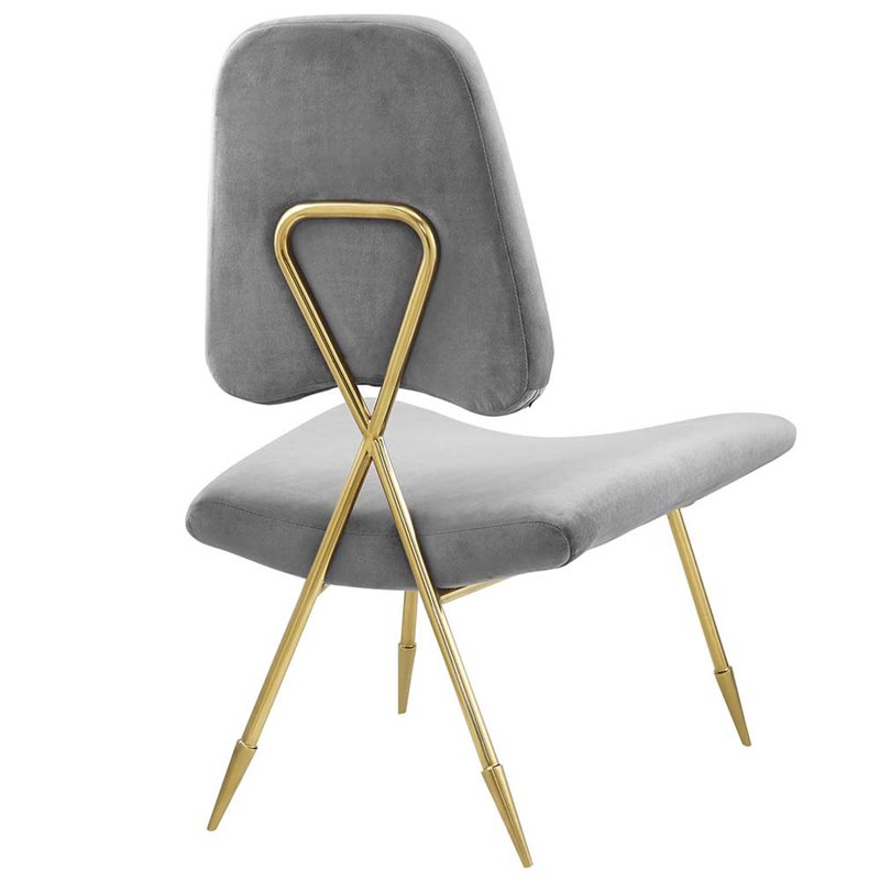 Modway Ponder Performance Velvet Lounge Chair in Gray and Gold