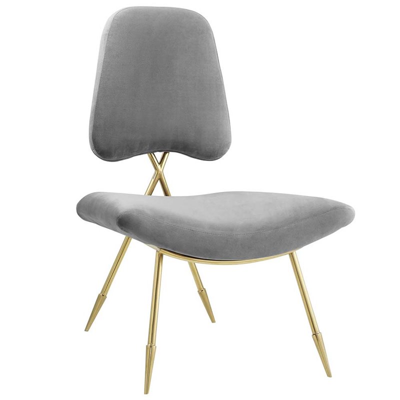 Modway Ponder Performance Velvet Lounge Chair in Gray and Gold