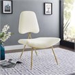 Modway Ponder Performance Velvet Lounge Chair in Ivory and Gold