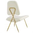 Modway Ponder Performance Velvet Lounge Chair in Ivory and Gold