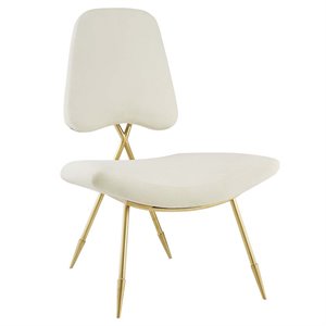 Modway Ponder Performance Velvet Lounge Chair in Ivory and Gold