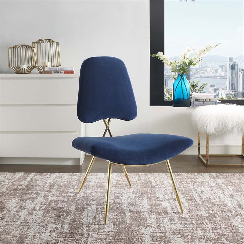 Modway Ponder Velvet Accent Chair in Navy and Gold