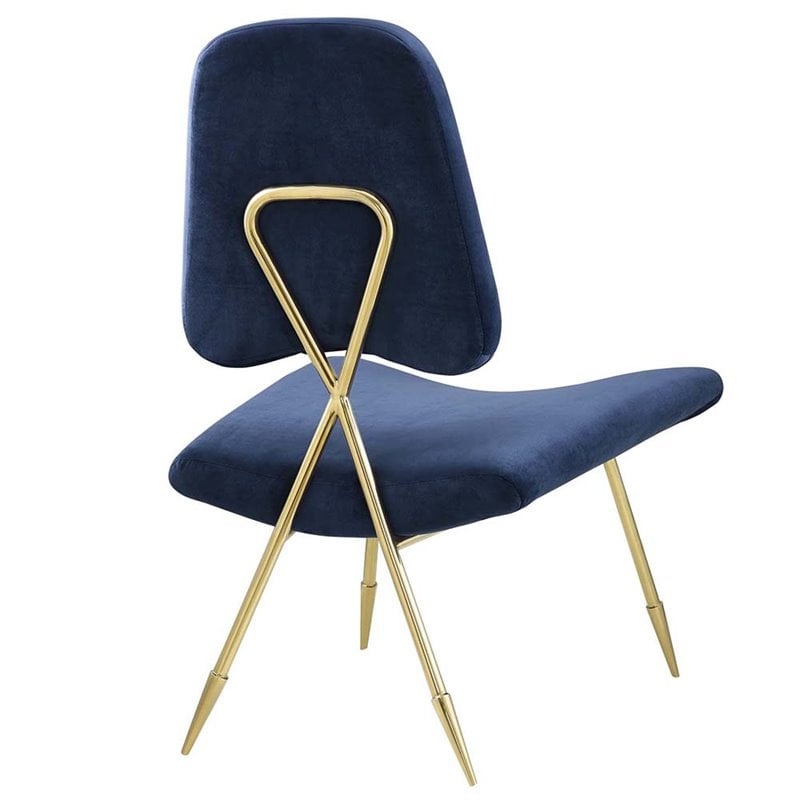 Modway Ponder Velvet Accent Chair in Navy and Gold